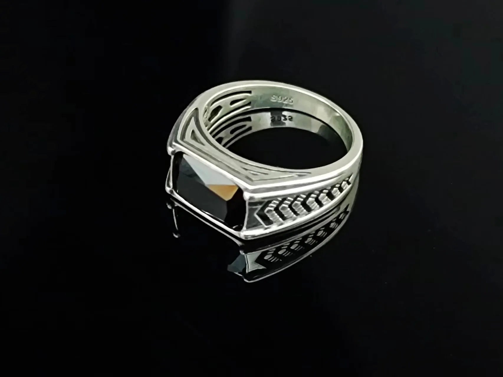 BOCAI-Bague rectangulaire en argent 100% S925 pour homme, bijoux en agate noire naturelle, style punk à la mode, cadeau exquis, livraison directe