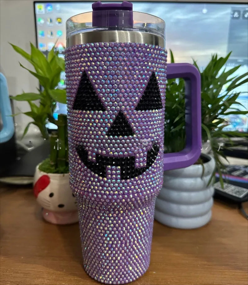 Tasse de voiture à poignée en diamant, gobelet thermos Halloween, gobelet en caoutchouc, grande capacité, vente chaude, Aliments, nouveau produit, 40oz