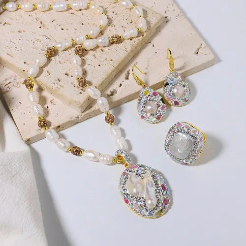 Parure de bijoux pour femmes en perles baroques naturelles, collier, bracelet, boucles d'oreilles, bague, ensemble élégant de luxe pour femmes, cadeaux GS0201