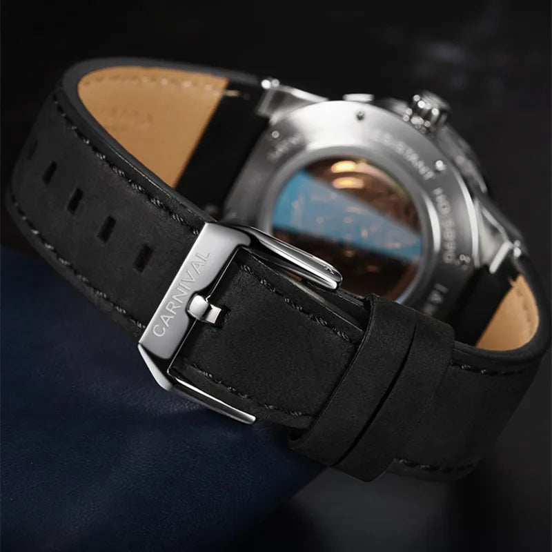 Montre Homme CARNIVAL Montre d'affaires mécanique pour hommes marque de luxe Montre-bracelet automatique 50M étanche 2024 Homme Reloj Hombre