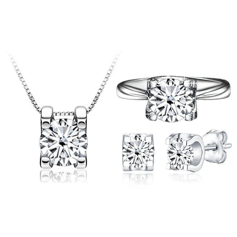 BagueRingen-Ensembles de bijoux Moissanite, Boucles d'oreilles, Bague, Collier, Argent regardé 100%, ixde mariage, Cadeaux pour les travailleurs, 1ct, Document D, 925