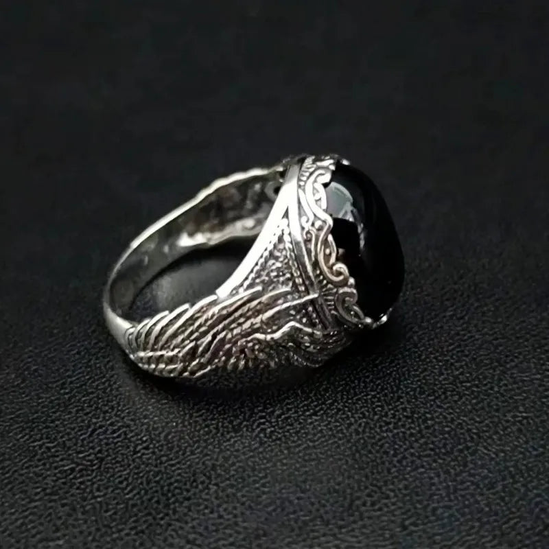 BOCAI-Bague en Agate Noire Naturelle pour Homme, Bijoux en Argent 100% S925, Style Punk à la Mode, Cadeau Exquis, Livraison Directe
