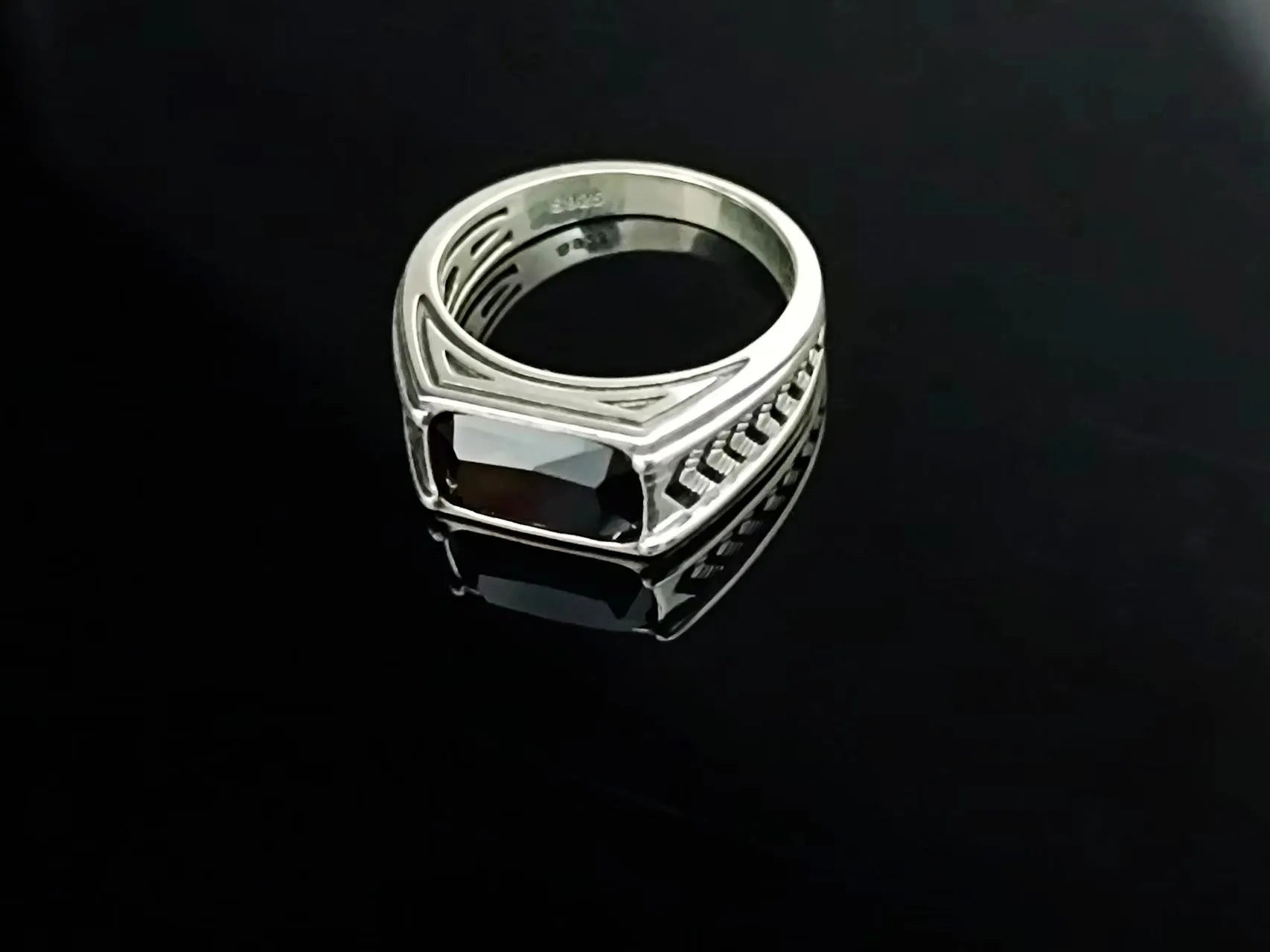BOCAI-Bague rectangulaire en argent 100% S925 pour homme, bijoux en agate noire naturelle, style punk à la mode, cadeau exquis, livraison directe