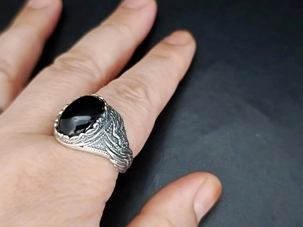 BOCAI-Bague en Agate Noire Naturelle pour Homme, Bijoux en Argent 100% S925, Style Punk à la Mode, Cadeau Exquis, Livraison Directe