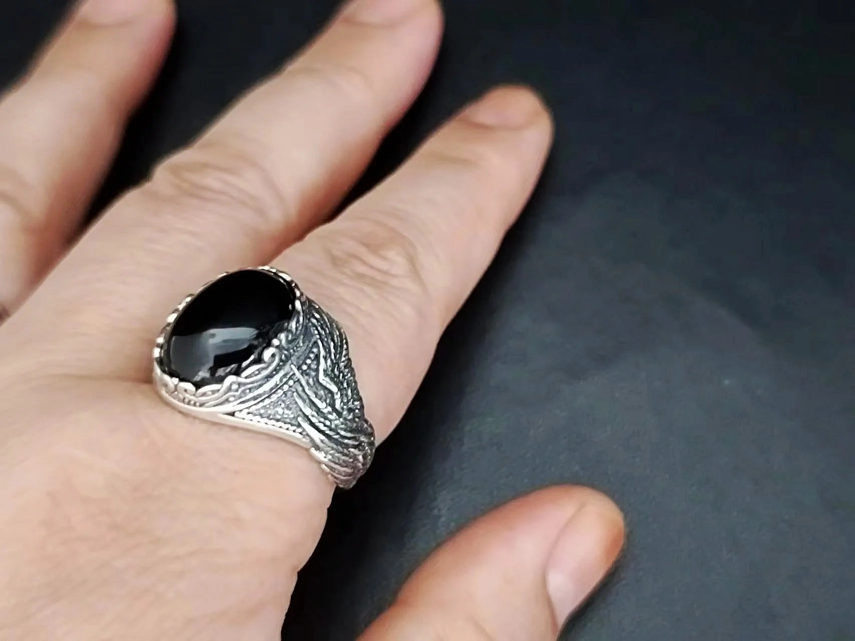 BOCAI-Bague en Agate Noire Naturelle pour Homme, Bijoux en Argent 100% S925, Style Punk à la Mode, Cadeau Exquis, Livraison Directe