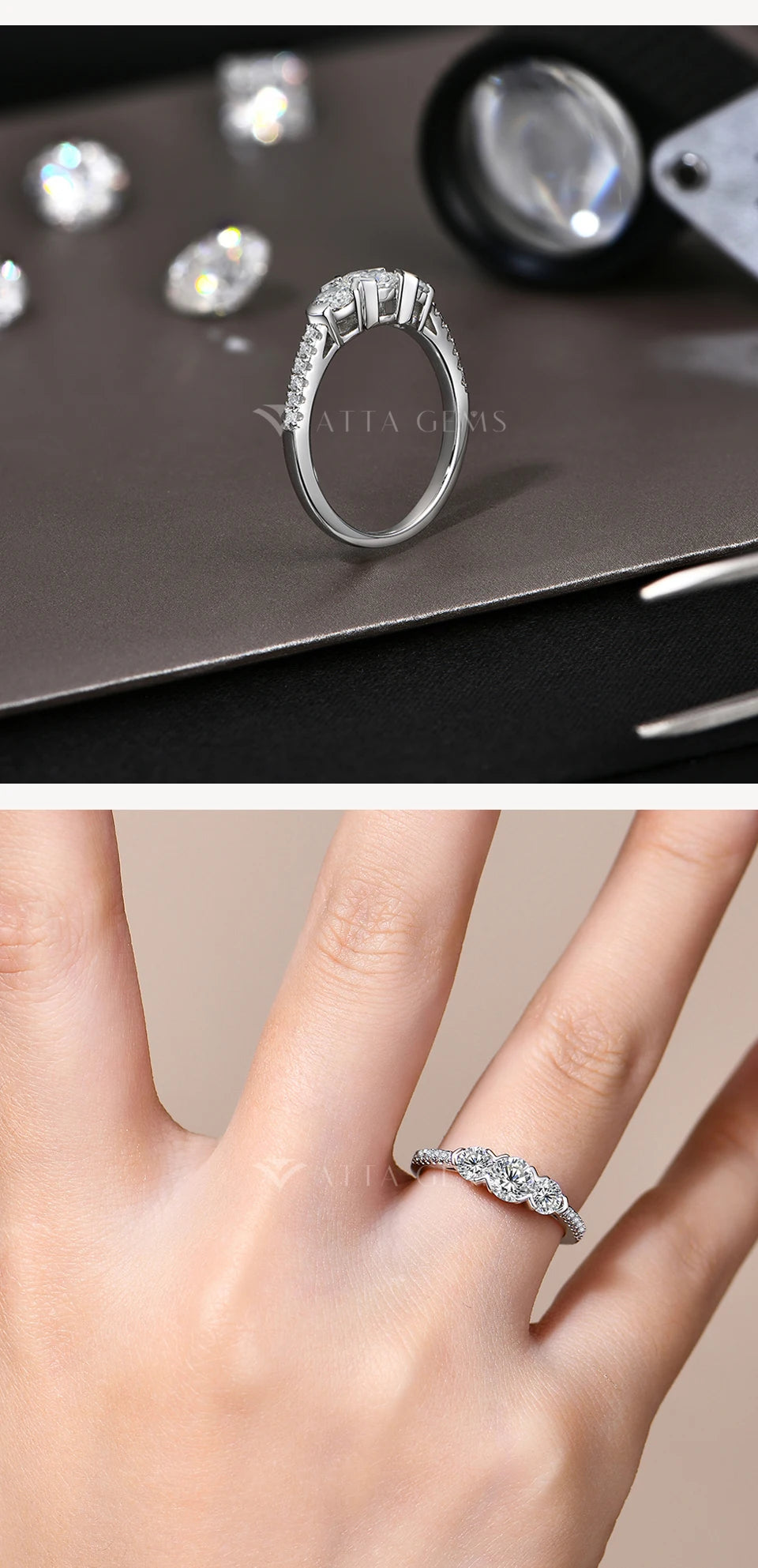 ATTAGEMS-Bagues en diamant Moissanite pour hommes et femmes, 3 matiques rondes, argent S925 plaqué or, bijoux de fête de fiançailles, cadeau, nouveau, 1,2 CTW