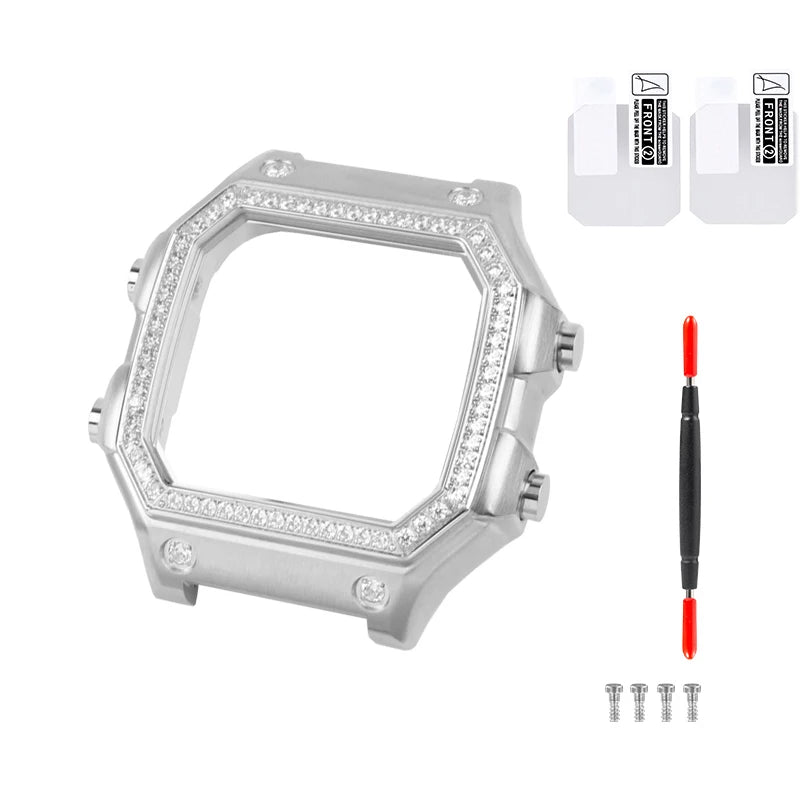 18mm AE1200 Bracelet en acier inoxydable Bracelet qualité boîtier en acier lunette argent noir or boîtier en métal HD verre AE-1200 1300 Mod kit