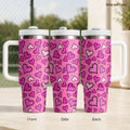 Gobelet isotherme en acier inoxydable de 40 oz avec poignée et paille, motif cœurs pastel, anti-fuite, pour voyage