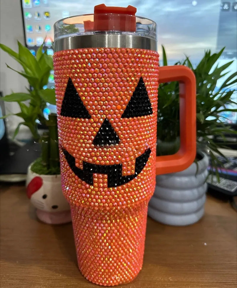 Tasse de voiture à poignée en diamant, gobelet thermos Halloween, gobelet en caoutchouc, grande capacité, vente chaude, Aliments, nouveau produit, 40oz
