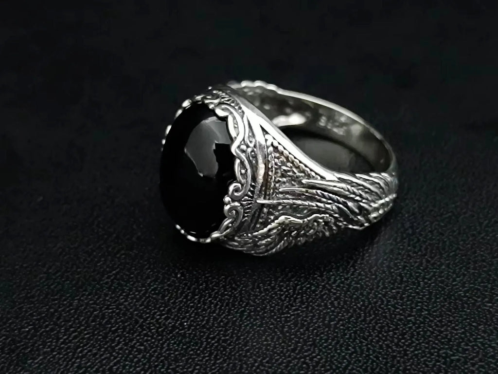 BOCAI-Bague en Agate Noire Naturelle pour Homme, Bijoux en Argent 100% S925, Style Punk à la Mode, Cadeau Exquis, Livraison Directe