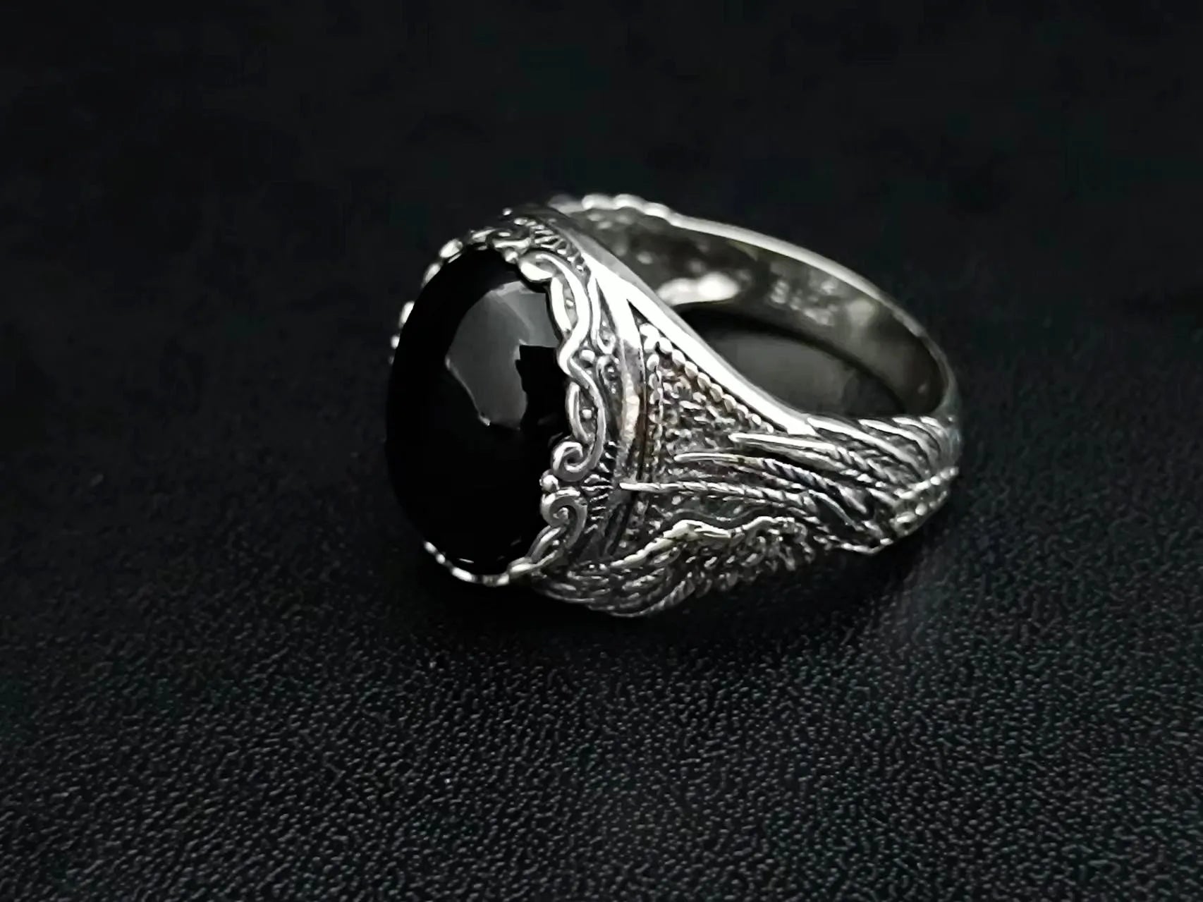 BOCAI-Bague en Agate Noire Naturelle pour Homme, Bijoux en Argent 100% S925, Style Punk à la Mode, Cadeau Exquis, Livraison Directe