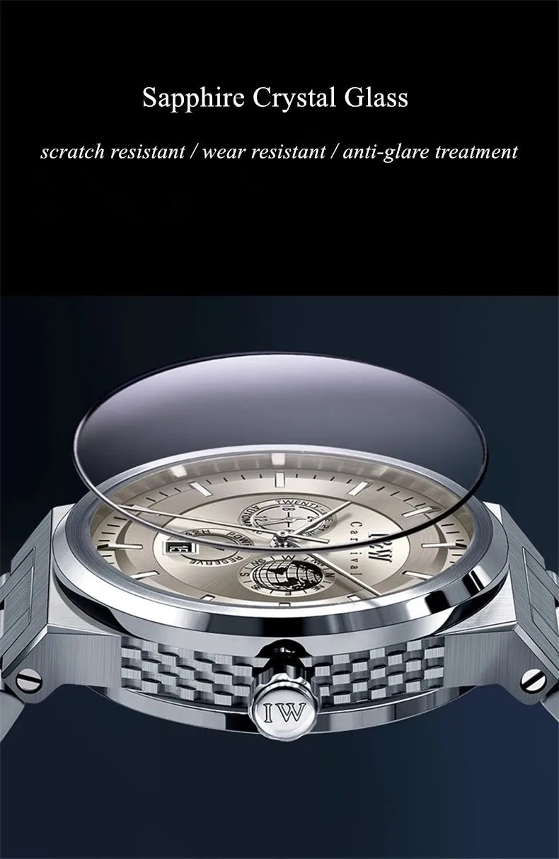 Montre Homme CARNIVAL Montre d'affaires mécanique pour hommes marque de luxe Montre-bracelet automatique 50M étanche 2024 Homme Reloj Hombre