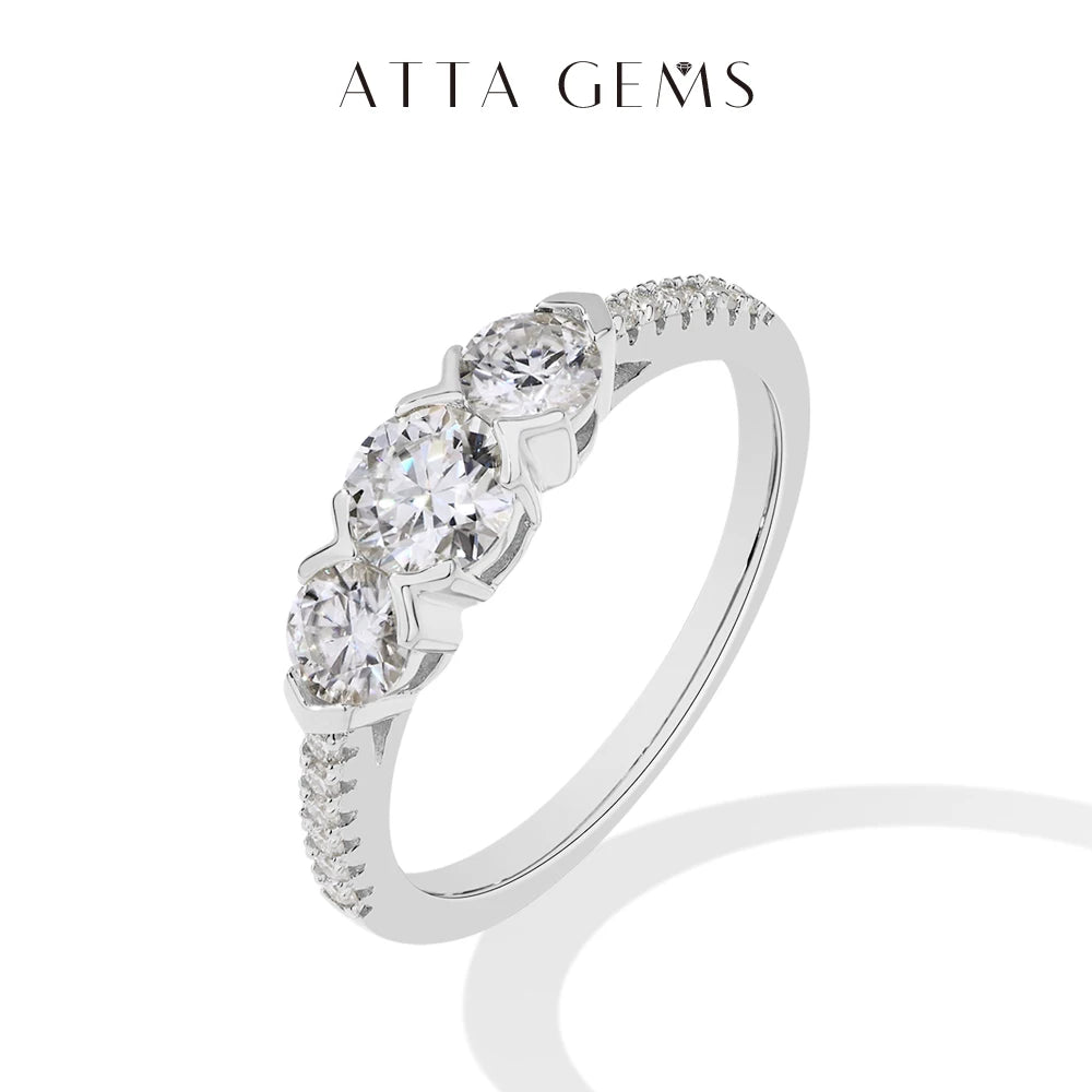ATTAGEMS-Bagues en diamant Moissanite pour hommes et femmes, 3 matiques rondes, argent S925 plaqué or, bijoux de fête de fiançailles, cadeau, nouveau, 1,2 CTW