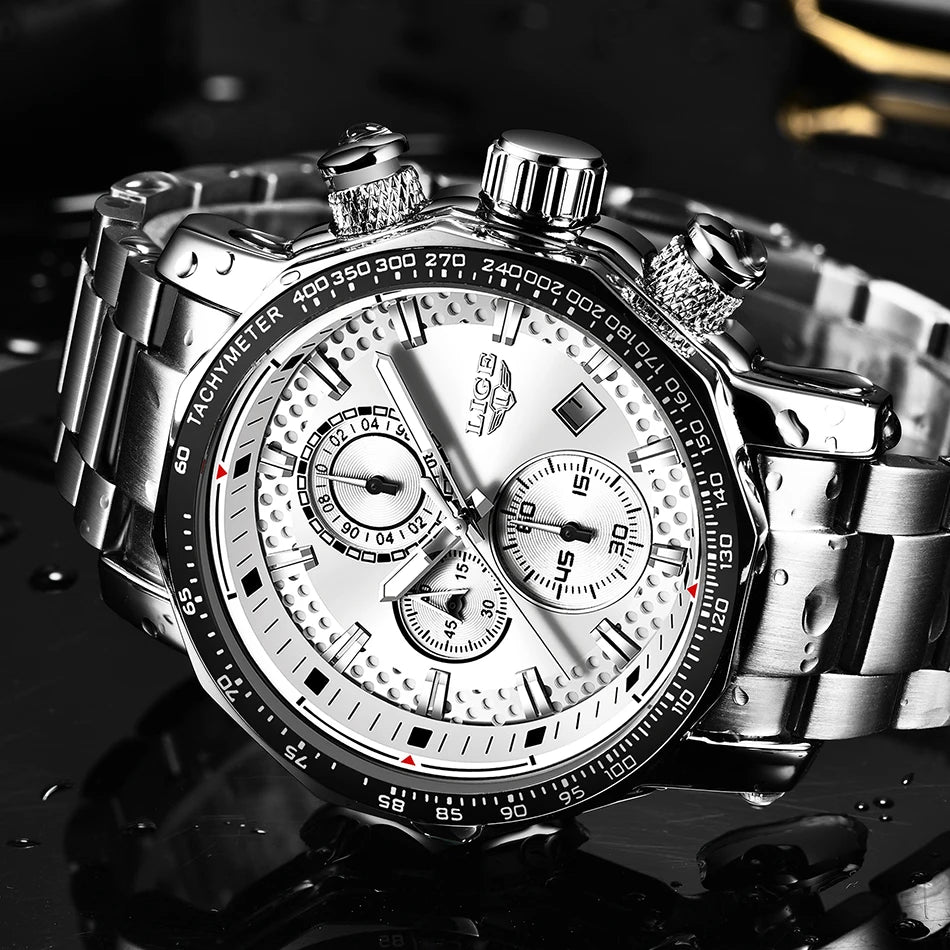 Nouveau Sport Chronographe Hommes Montres Top Marque De Luxe En Acier Plein Quartz Horloge Étanche Grand Cadran Montre Hommes