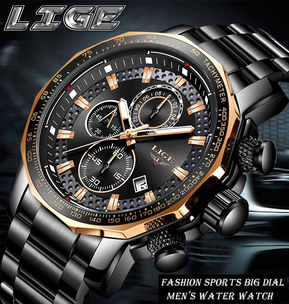 Nouveau Sport Chronographe Hommes Montres Top Marque De Luxe En Acier Plein Quartz Horloge Étanche Grand Cadran Montre Hommes