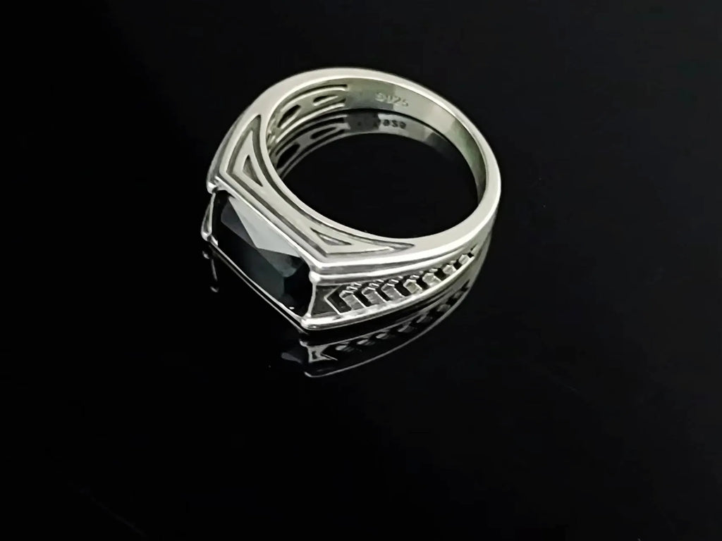 BOCAI-Bague rectangulaire en argent 100% S925 pour homme, bijoux en agate noire naturelle, style punk à la mode, cadeau exquis, livraison directe