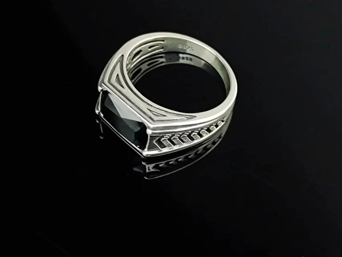 BOCAI-Bague rectangulaire en argent 100% S925 pour homme, bijoux en agate noire naturelle, style punk à la mode, cadeau exquis, livraison directe