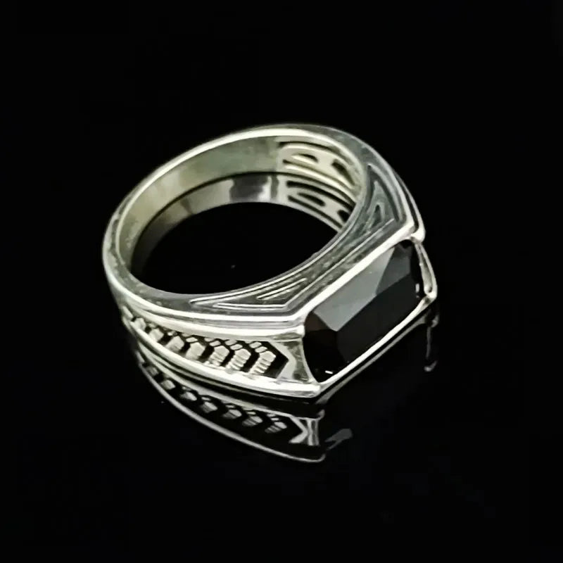 BOCAI-Bague rectangulaire en argent 100% S925 pour homme, bijoux en agate noire naturelle, style punk à la mode, cadeau exquis, livraison directe