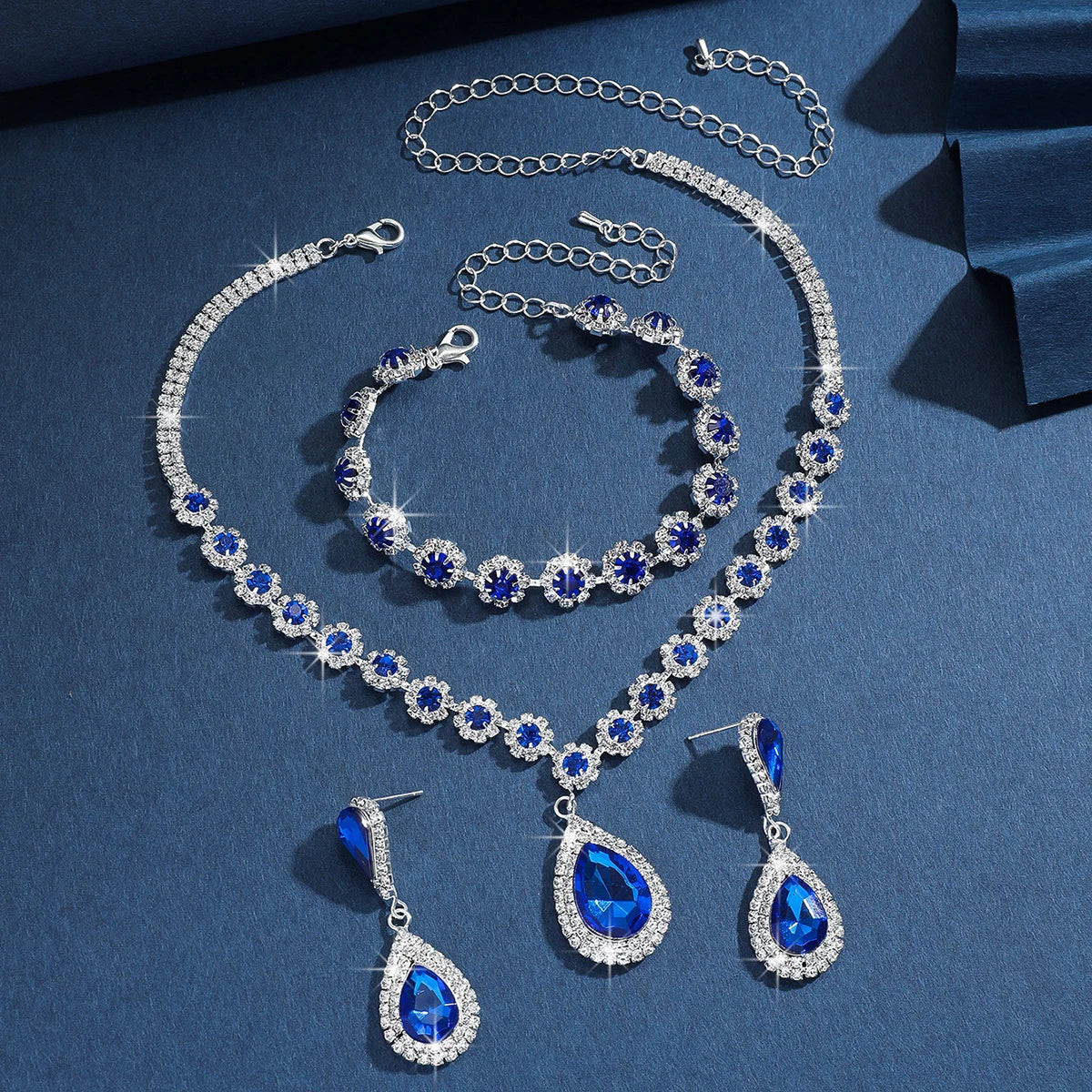 4PC femmes mode goutte d'eau fleur collier boucles d'oreilles Bracelet ensemble de bijoux fête de mariage Festival cadeau-8065