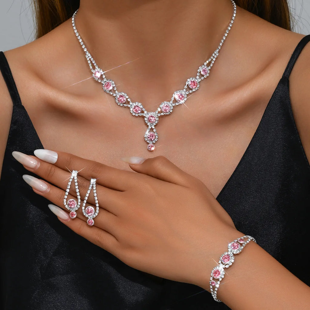 KMVEXO-Ensemble de bijoux en biscuits brillants pour femmes, collier, boucles d'oreilles, bracelet, patients de mariage, tour de cou en cristal, accessoires de banquet