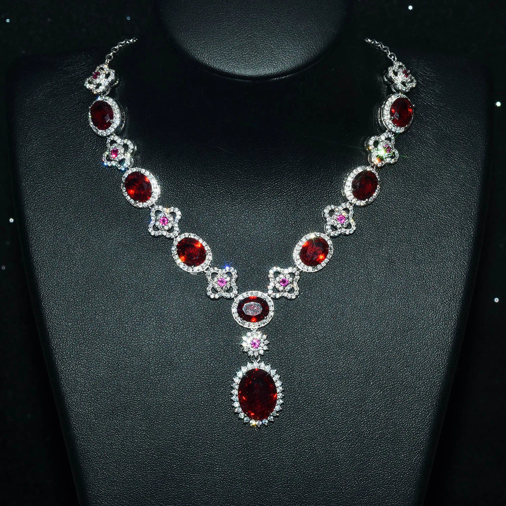 Collier en argent sterling S925, collier en rubis naturel, bijoux haut de gamme à la mode, bracelet, boucles d'oreilles, bague, pendentif pour femmes