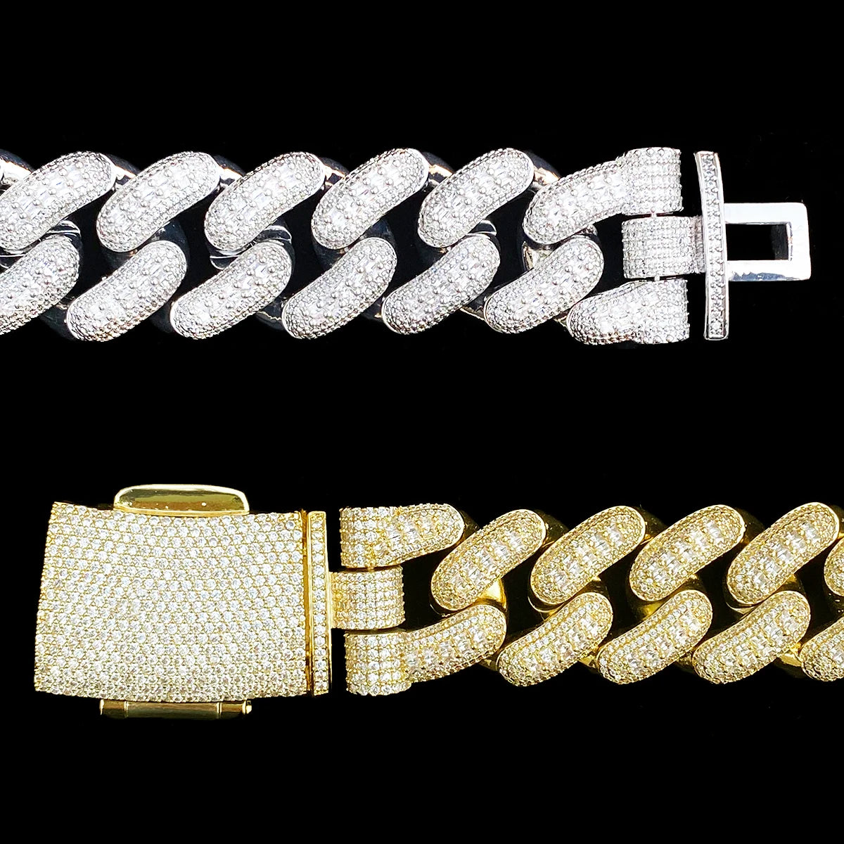 Aokaishen 32mm glacé épais lourd Miami Baguette Bracelet pour hommes 5A zircon cubique plaqué or Hip Hop bijoux