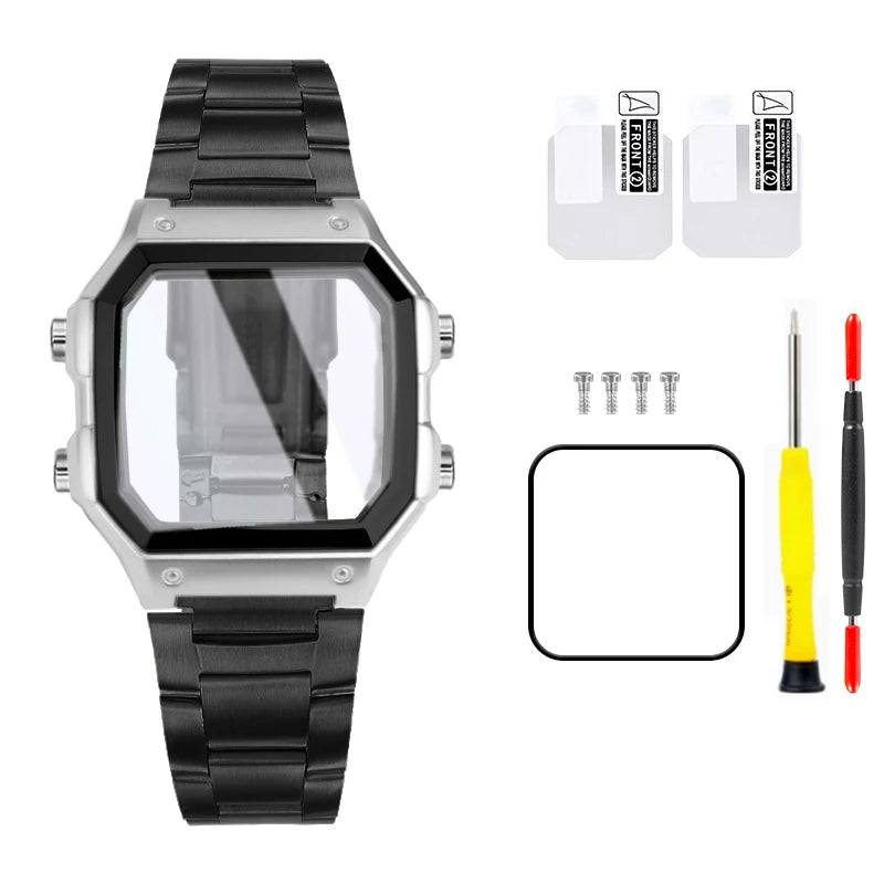 18mm AE1200 Bracelet en acier inoxydable Bracelet qualité boîtier en acier lunette argent noir or boîtier en métal HD verre AE-1200 1300 Mod kit