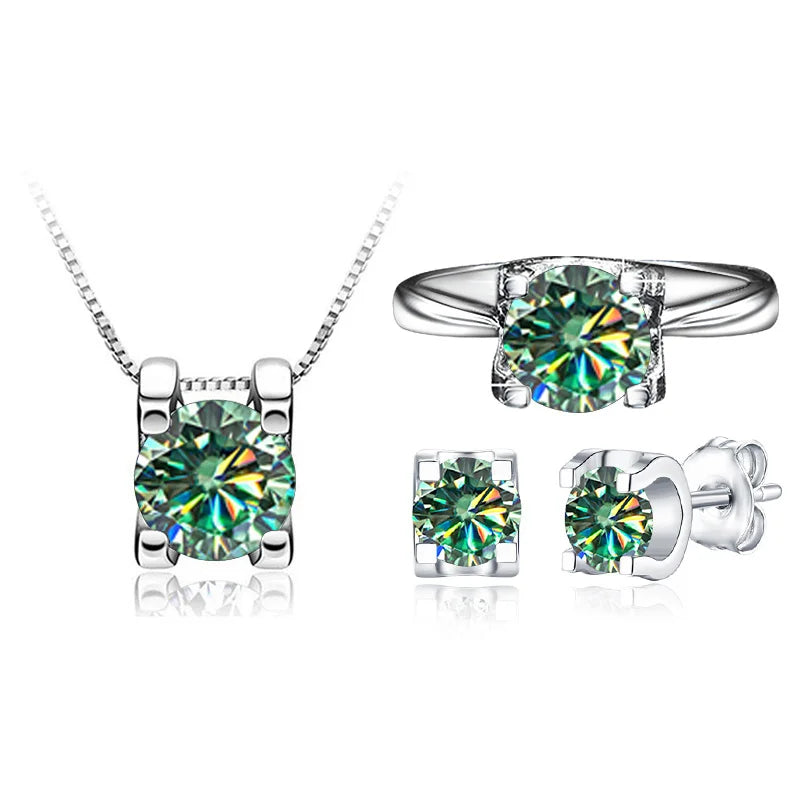 BagueRingen-Ensembles de bijoux Moissanite, Boucles d'oreilles, Bague, Collier, Argent regardé 100%, ixde mariage, Cadeaux pour les travailleurs, 1ct, Document D, 925