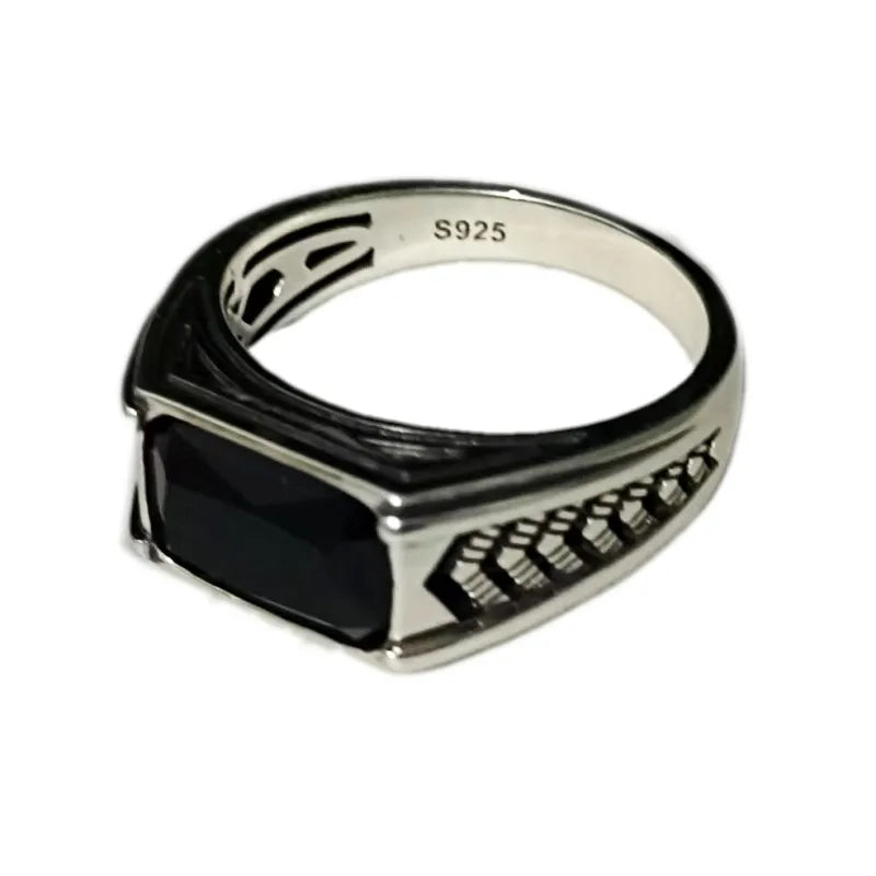 BOCAI-Bague rectangulaire en argent 100% S925 pour homme, bijoux en agate noire naturelle, style punk à la mode, cadeau exquis, livraison directe