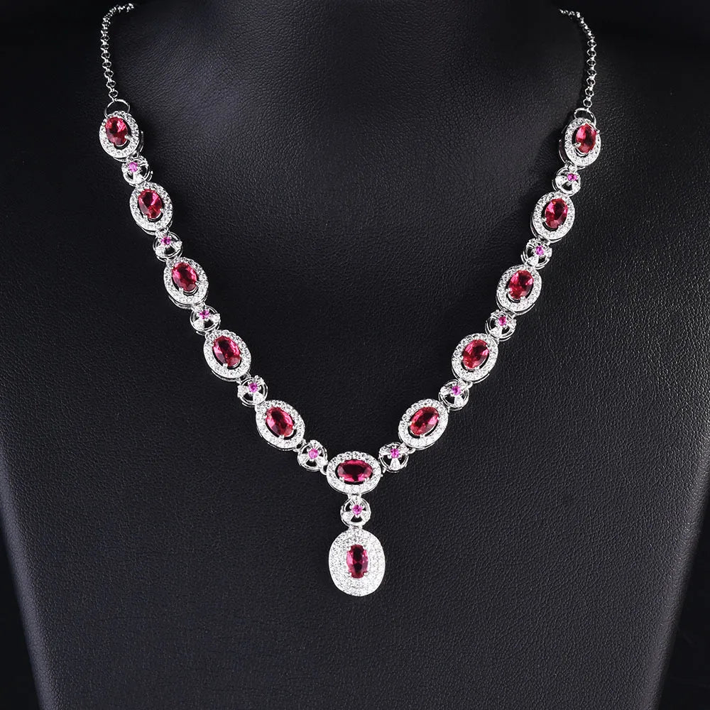 Collier en argent sterling S925 avec ensemble de mariage fait main en rubis rouge et émeraude.