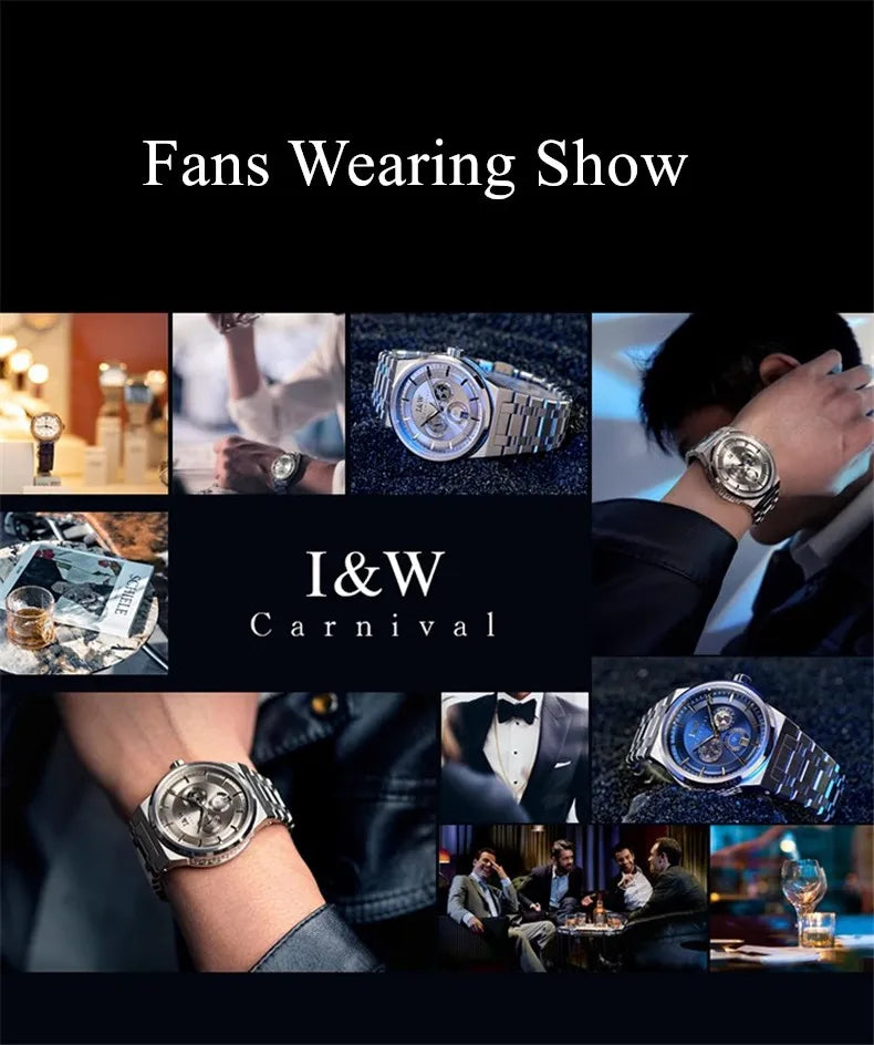 Montre Homme CARNIVAL Montre d'affaires mécanique pour hommes marque de luxe Montre-bracelet automatique 50M étanche 2024 Homme Reloj Hombre