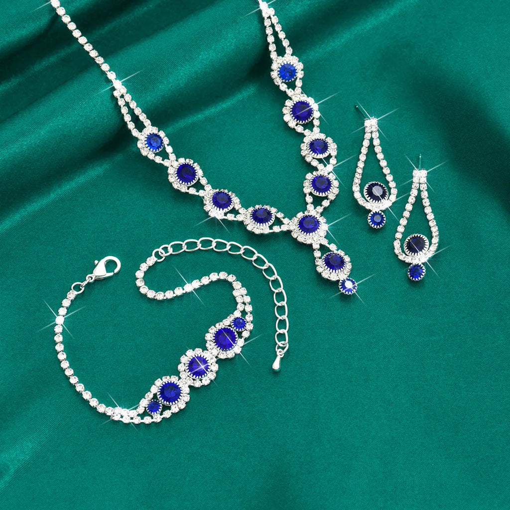 KMVEXO-Ensemble de bijoux en biscuits brillants pour femmes, collier, boucles d'oreilles, bracelet, patients de mariage, tour de cou en cristal, accessoires de banquet