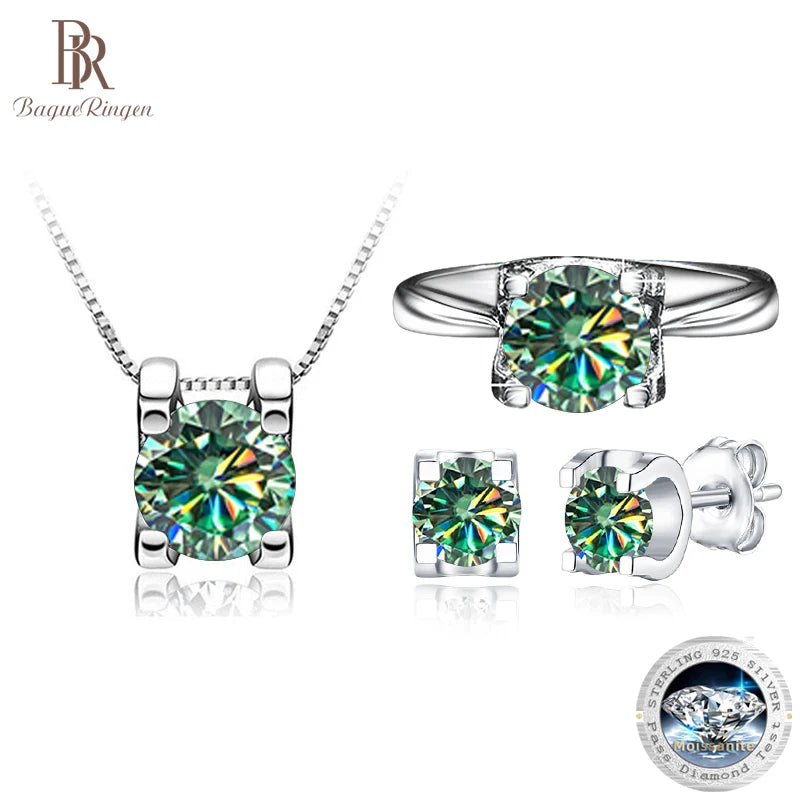 BagueRingen-Ensembles de bijoux Moissanite, Boucles d'oreilles, Bague, Collier, Argent regardé 100%, ixde mariage, Cadeaux pour les travailleurs, 1ct, Document D, 925