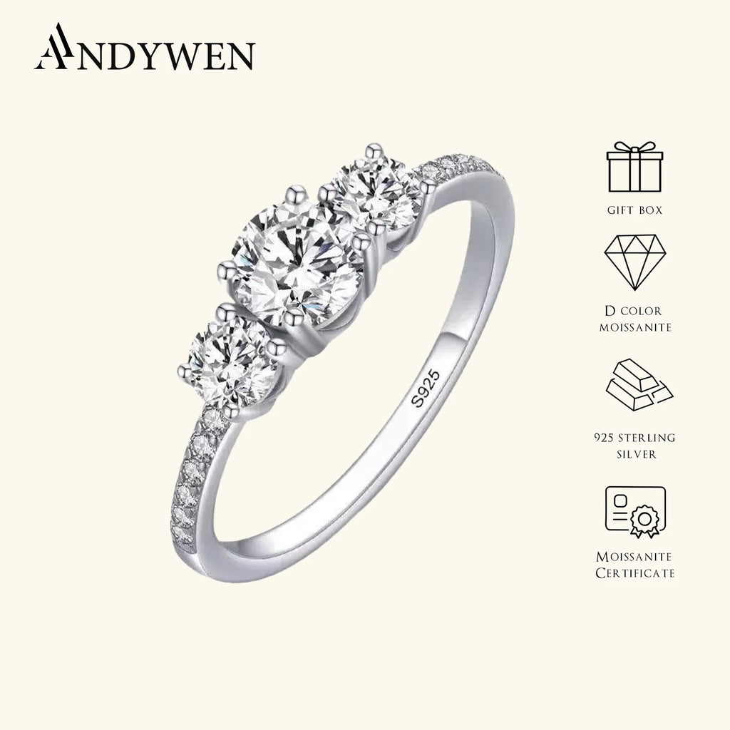ANDYWEN 1CT éternité D couleur Moissanite bague 925 en argent Sterling luxe alliance promesse anneaux femmes bijoux fins cadeau