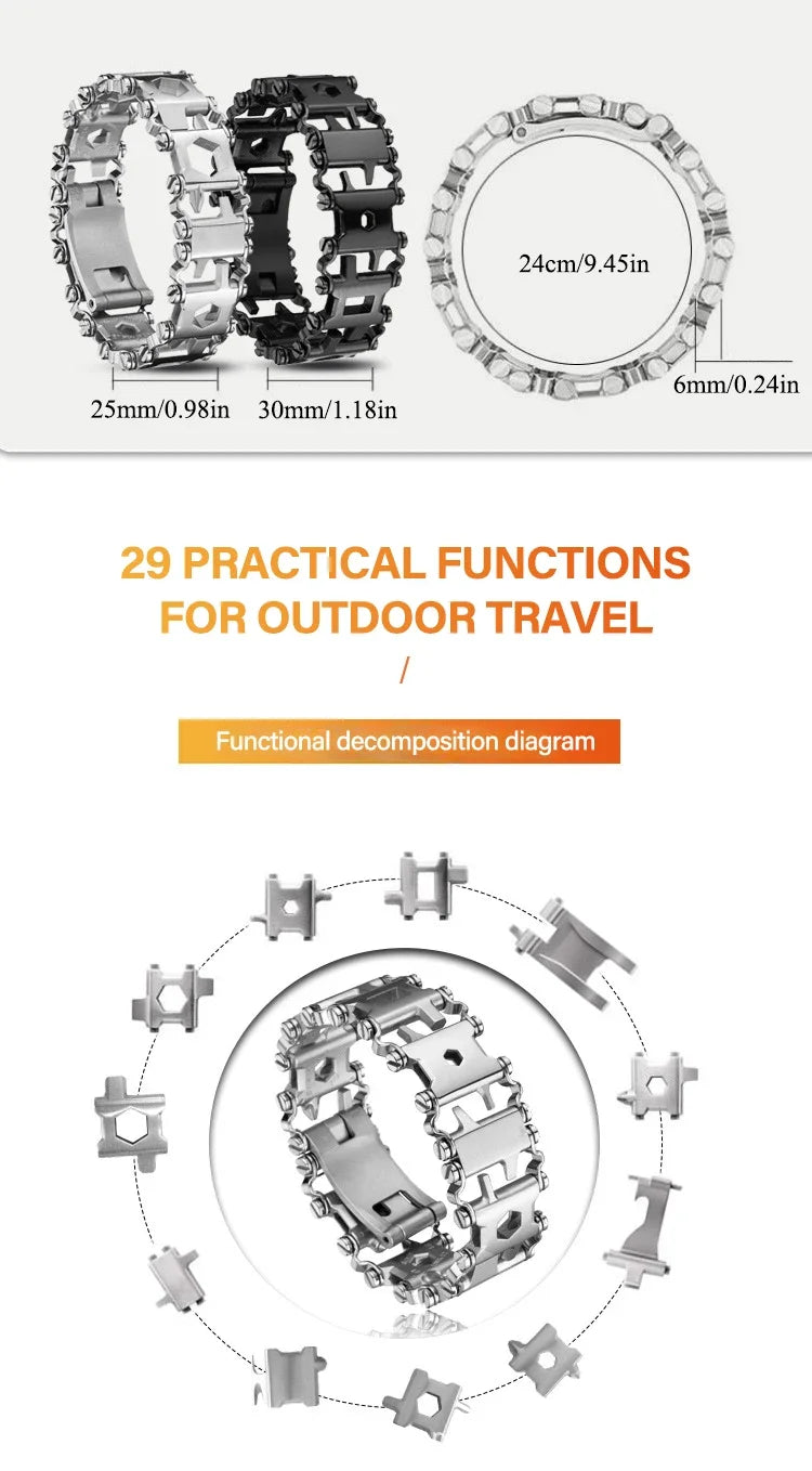 Bracelet multifonctionnel en acier inoxydable pour hommes, outil d'extérieur, 29 en 1, Bracelet de montre pour Couple européen et américain
