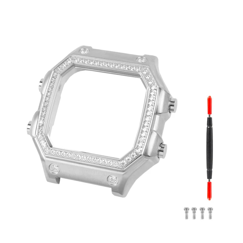 18mm AE1200 Bracelet en acier inoxydable Bracelet qualité boîtier en acier lunette argent noir or boîtier en métal HD verre AE-1200 1300 Mod kit