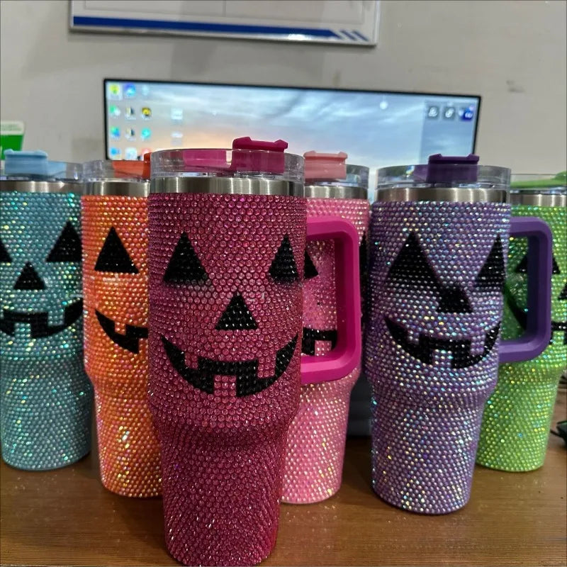 Tasse de voiture à poignée en diamant, gobelet thermos Halloween, gobelet en caoutchouc, grande capacité, vente chaude, Aliments, nouveau produit, 40oz