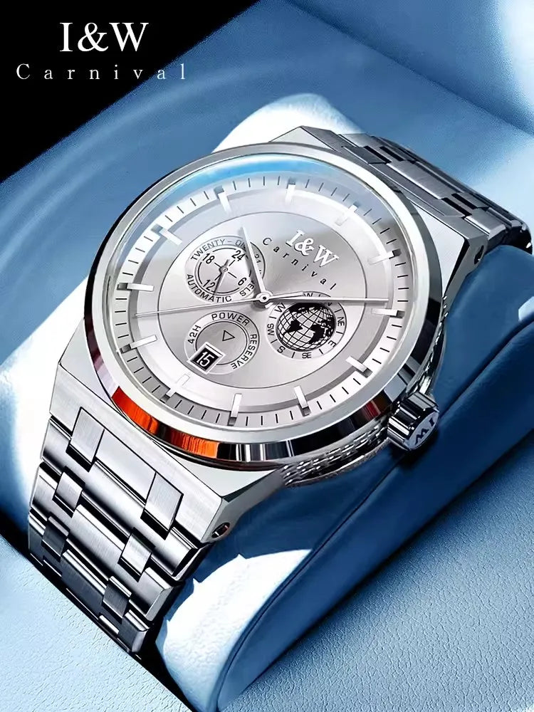 Montre Homme CARNIVAL Montre d'affaires mécanique pour hommes marque de luxe Montre-bracelet automatique 50M étanche 2024 Homme Reloj Hombre