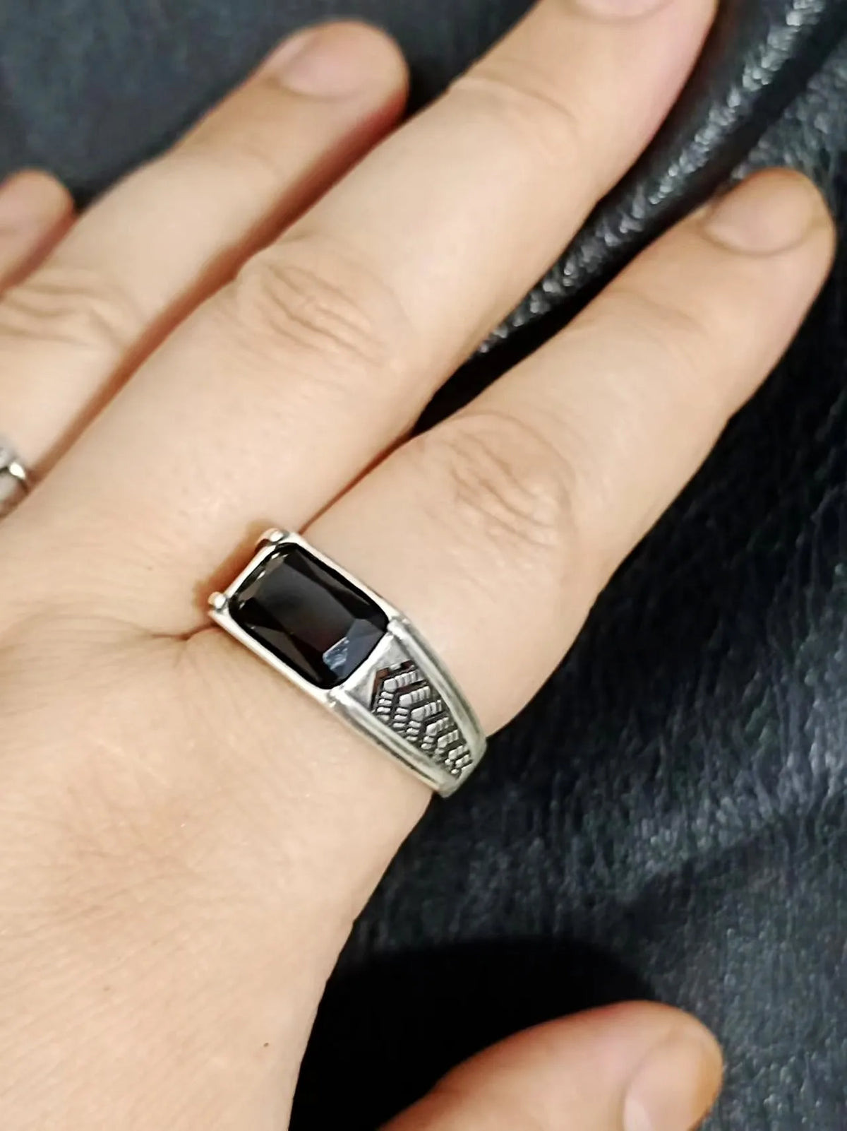 BOCAI-Bague rectangulaire en argent 100% S925 pour homme, bijoux en agate noire naturelle, style punk à la mode, cadeau exquis, livraison directe