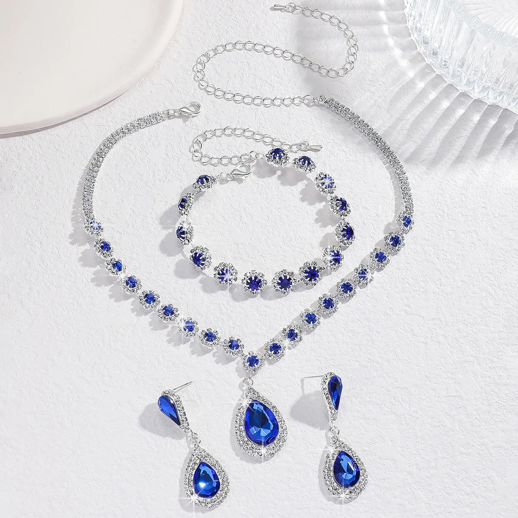 4PC femmes mode goutte d'eau fleur collier boucles d'oreilles Bracelet ensemble de bijoux fête de mariage Festival cadeau-8065