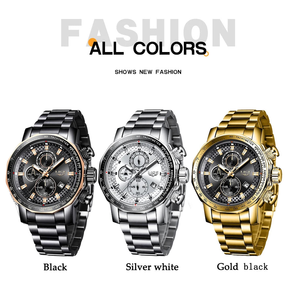 Nouveau Sport Chronographe Hommes Montres Top Marque De Luxe En Acier Plein Quartz Horloge Étanche Grand Cadran Montre Hommes
