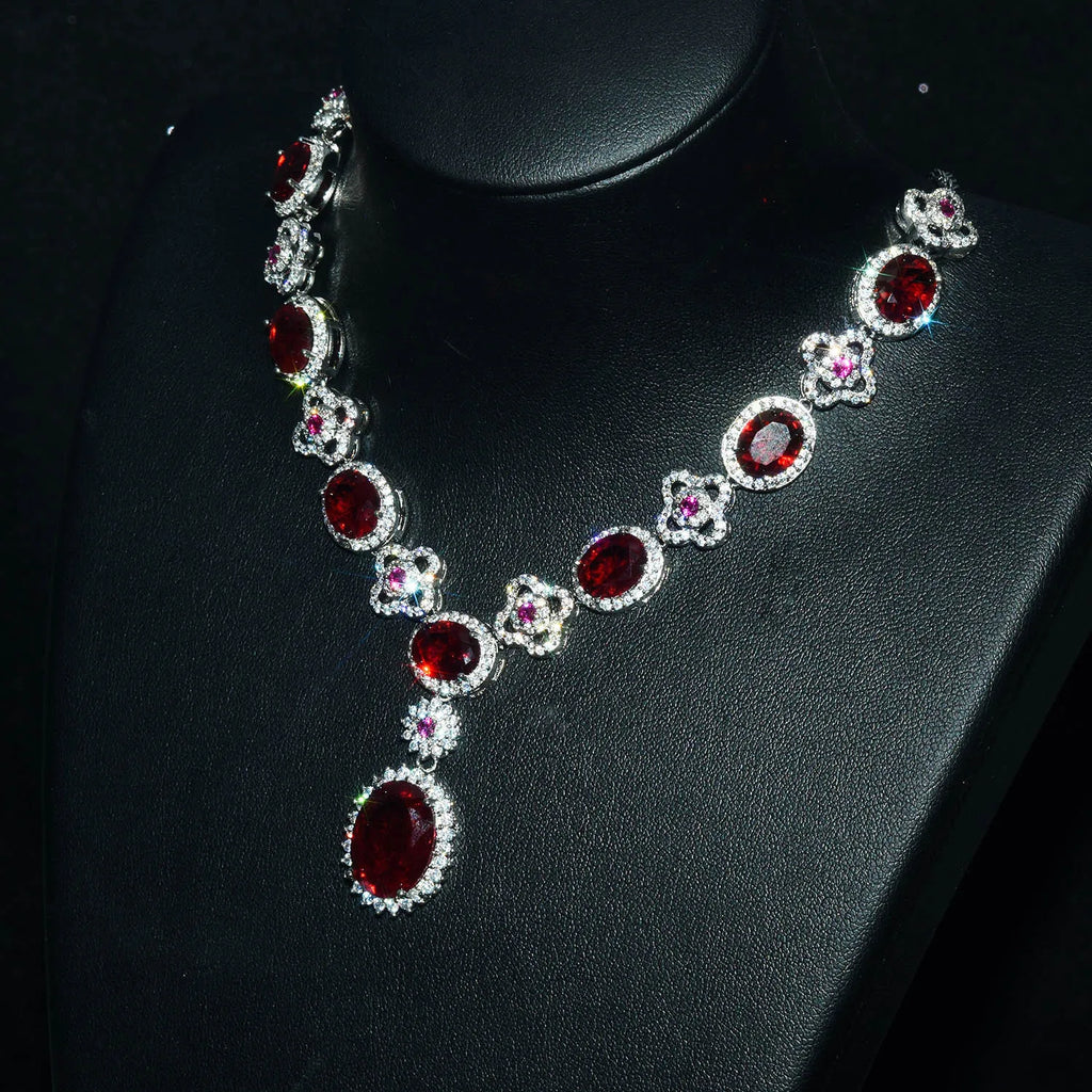 Collier en argent sterling S925, collier en rubis naturel, bijoux haut de gamme à la mode, bracelet, boucles d'oreilles, bague, pendentif pour femmes