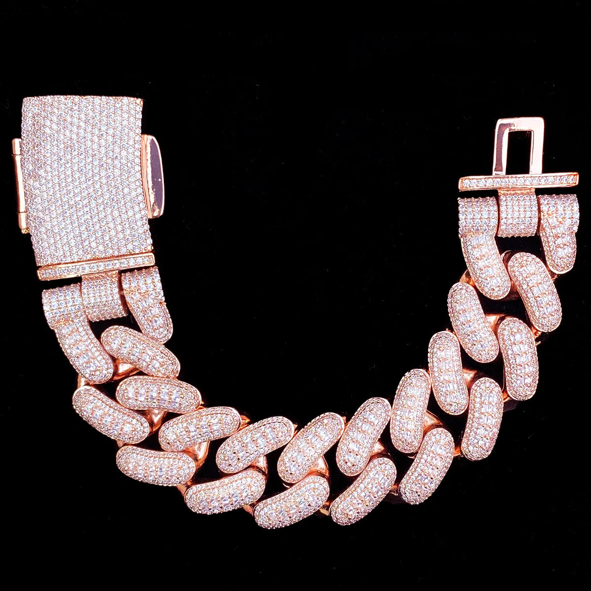 Aokaishen 32mm glacé épais lourd Miami Baguette Bracelet pour hommes 5A zircon cubique plaqué or Hip Hop bijoux