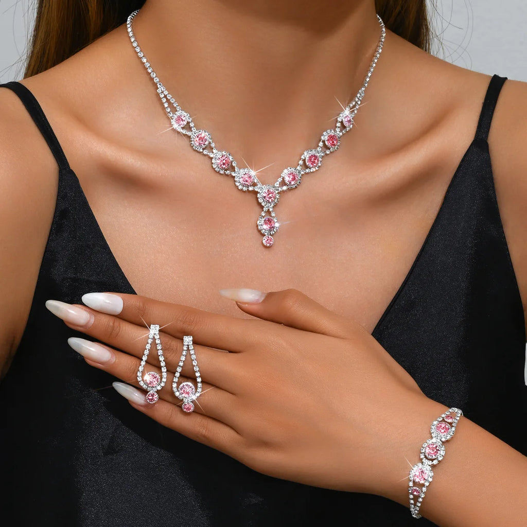 KMVEXO-Ensemble de bijoux en biscuits brillants pour femmes, collier, boucles d'oreilles, bracelet, patients de mariage, tour de cou en cristal, accessoires de banquet