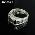 BOCAI-Bague rectangulaire en argent 100% S925 pour homme, bijoux en agate noire naturelle, style punk à la mode, cadeau exquis, livraison directe