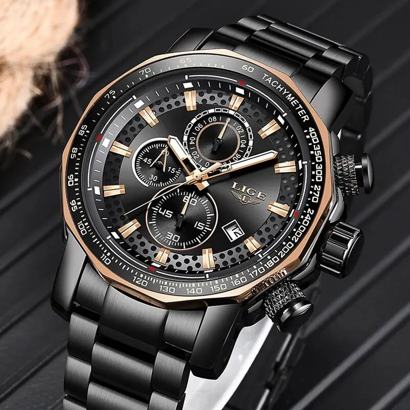Nouveau Sport Chronographe Hommes Montres Top Marque De Luxe En Acier Plein Quartz Horloge Étanche Grand Cadran Montre Hommes