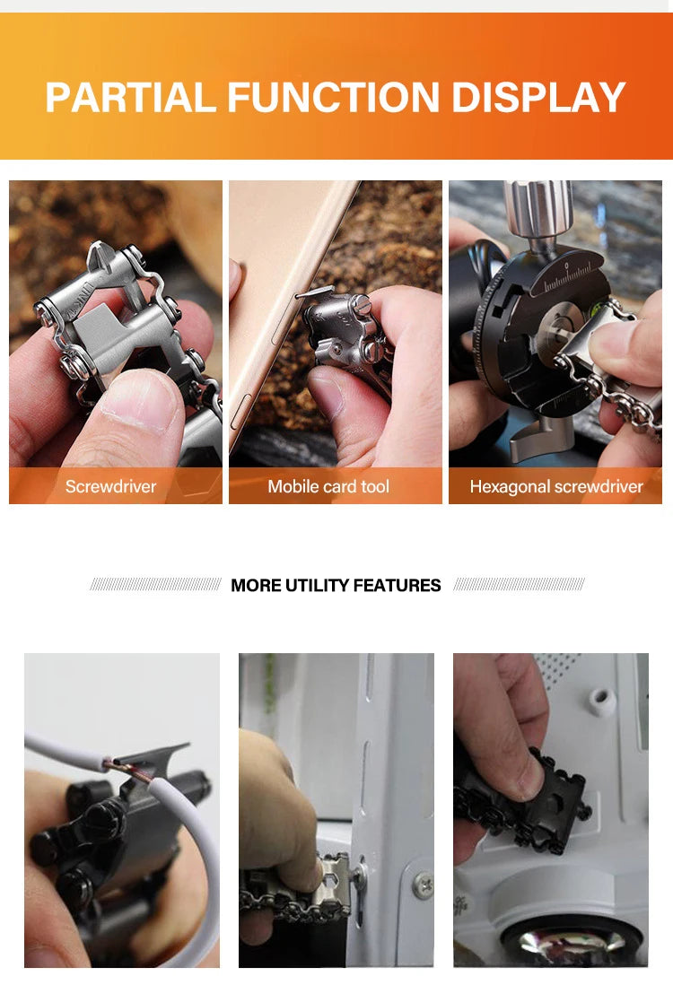 Bracelet multifonctionnel en acier inoxydable pour hommes, outil d'extérieur, 29 en 1, Bracelet de montre pour Couple européen et américain