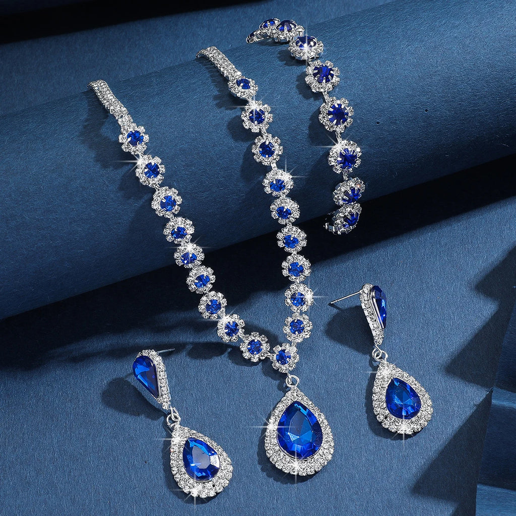 4PC femmes mode goutte d'eau fleur collier boucles d'oreilles Bracelet ensemble de bijoux fête de mariage Festival cadeau-8065