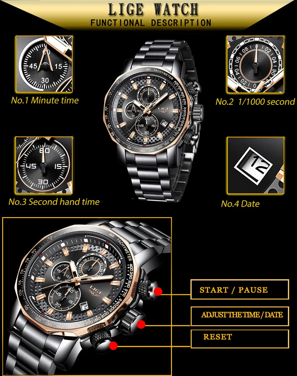 Nouveau Sport Chronographe Hommes Montres Top Marque De Luxe En Acier Plein Quartz Horloge Étanche Grand Cadran Montre Hommes