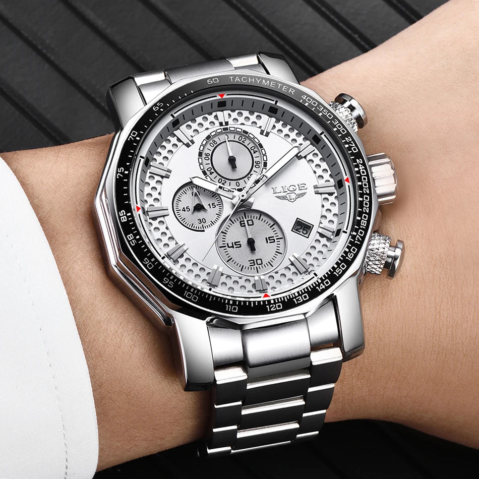 Nouveau Sport Chronographe Hommes Montres Top Marque De Luxe En Acier Plein Quartz Horloge Étanche Grand Cadran Montre Hommes
